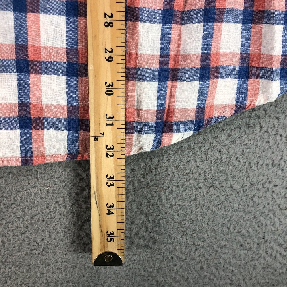 LL Bean Shirt Mens Extra Large Red Blue Plaid 100% Linen Slightly Fitted Coastal - Picture 8 of 10
